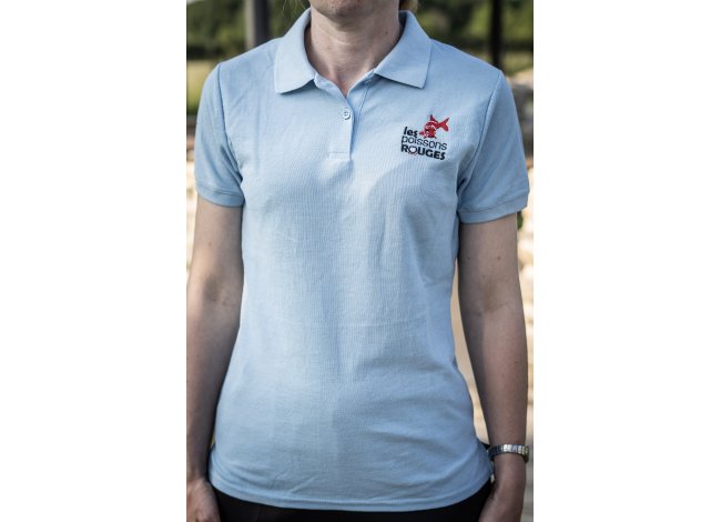 Polo Femme sky + broderie les poissons rouges