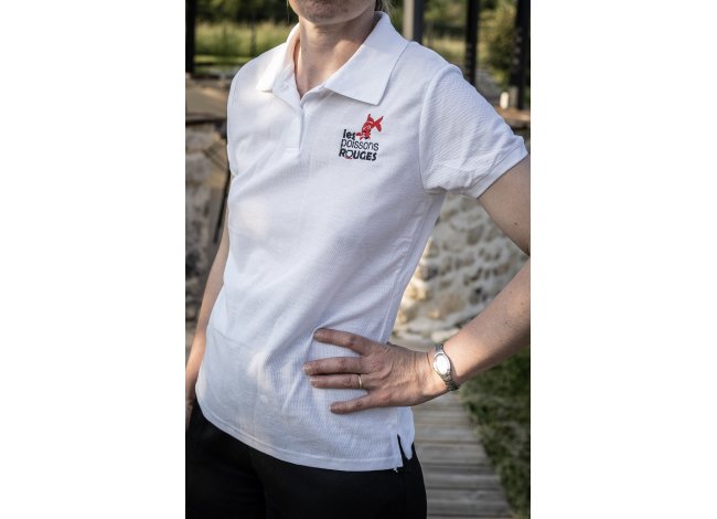 Polo Femme Blanc organique + Broderie les Poissons Rouges