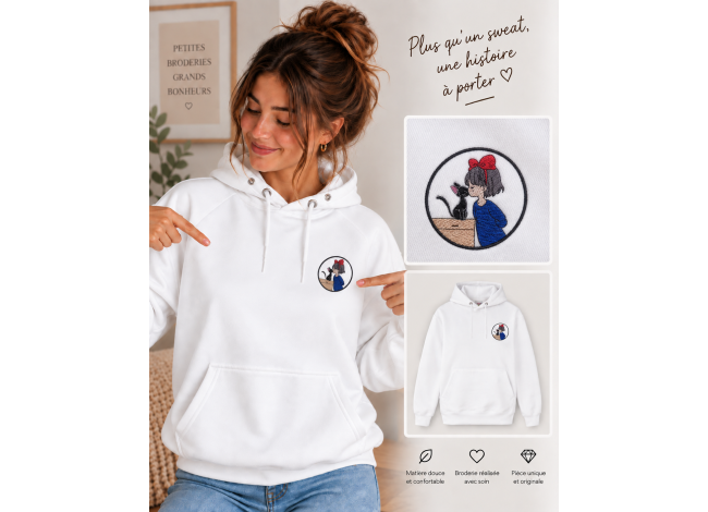 Sweat femme premium brodé Kiki et Jiji