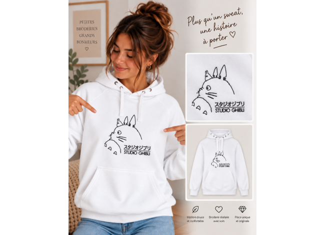 Sweat blanc premium femme totoro minimaliste
