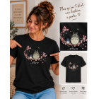 T-shirt femme brodé totoro sur une branche de cerisier