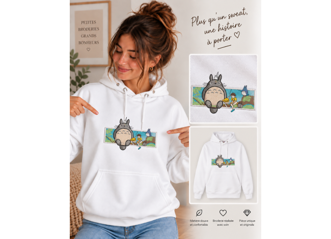 Sweat blanc femme classique totoro rectangulaire couleur