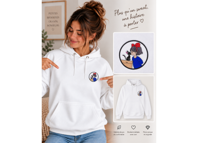 Sweat classique brodé kiki et jiji en médaillon