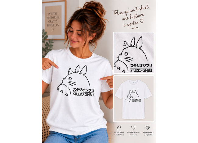 t-shirt brodé totoro minimaliste