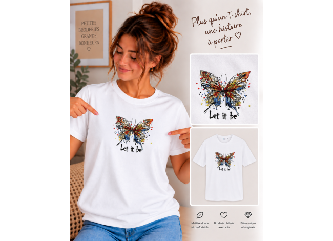 t-shirt femme broderie papillon abstrait