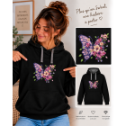 sweat noir femme brodé papillon fleur