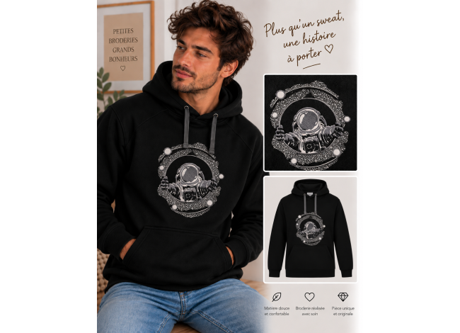 Sweat homme broderie astronautesysteme solaire