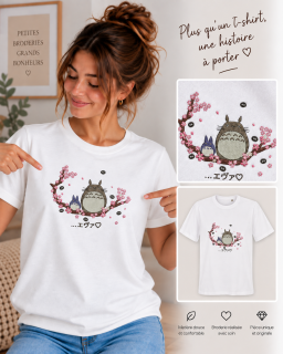 t-shirt totoro sur une branche de cerisier